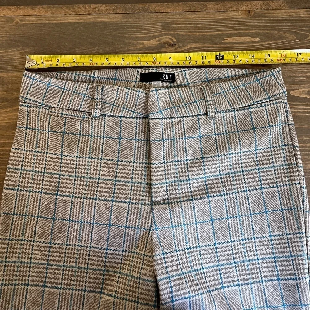 Kut from the Kloth Women's 8‎ Beige Blue Plaid Skinny Trouser Pants